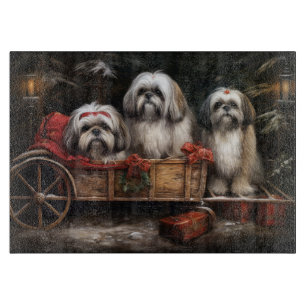 Planche À Découper Décor de Noël Lhasa Apso Snowy Sleigh