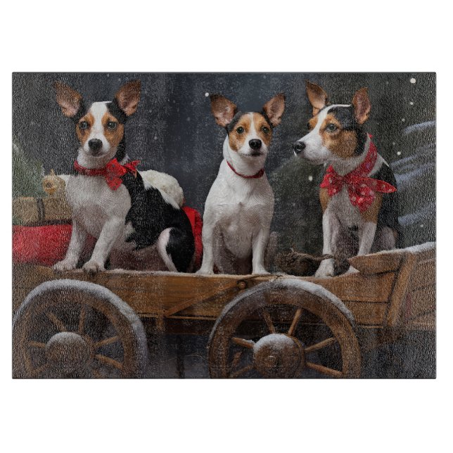 Planche À Découper Décor de Noël Rat Terrier Snowy Sleigh (Devant)