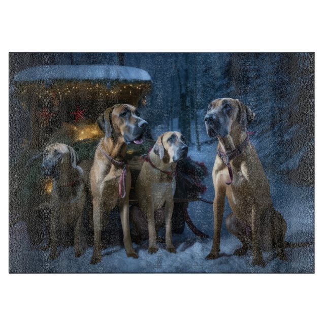 Planche À Découper Décor de Noël Rhodesian Ridgeback Snowy Sleigh (Devant)