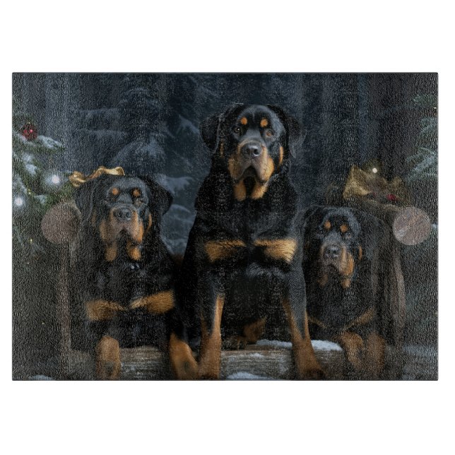 Planche À Découper Décor de Noël Rottweiler Snowy Sleigh (Devant)