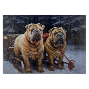 Planche À Découper Décor de Noël Shar Pei Snowy Sleigh