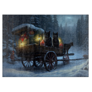 Planche À Découper Décoration de Noël Traîneau enneigé Chat Noir