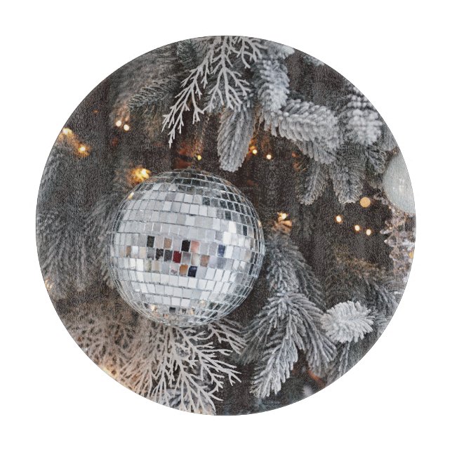 Planche À Découper Décorations d'arbres de Noël, fond lumineux festif (Devant)