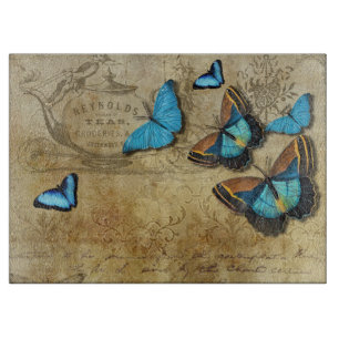 Planche À Découper Découpage rustique antique N Bleu Papillons Thé