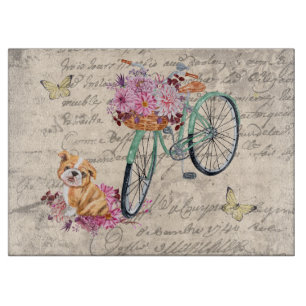 Planche À Découper Découpage vintage Bulldog Floral Bicyclette Epheme