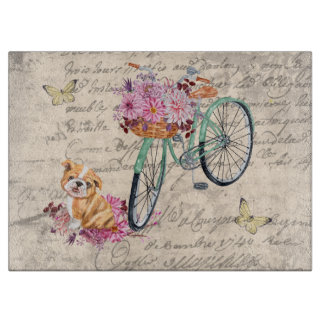 Planche À Découper Découpage vintage Bulldog Floral Bicyclette Epheme