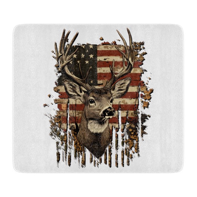 Planche À Découper Deer, Buck Season USA Flag (Devant)