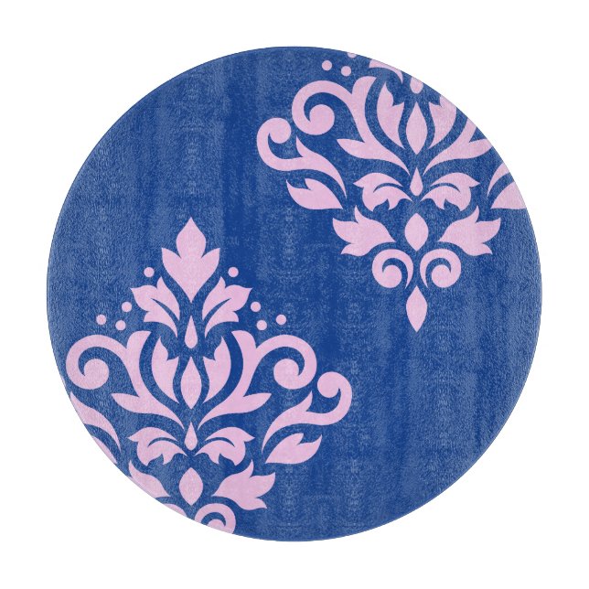 Planche À Découper Défiler Damas Art I rose sur bleu (Devant)