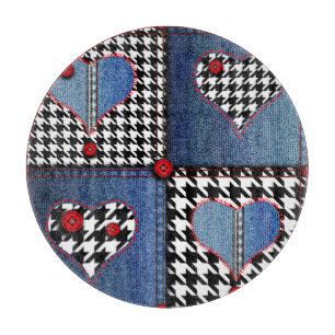 Planche À Découper Denim Patchwork : Motif en tissu transparent