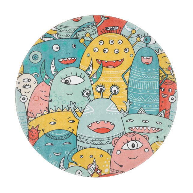 Planche À Découper Des monstres mignons de style boho, sans soudure. (Devant)