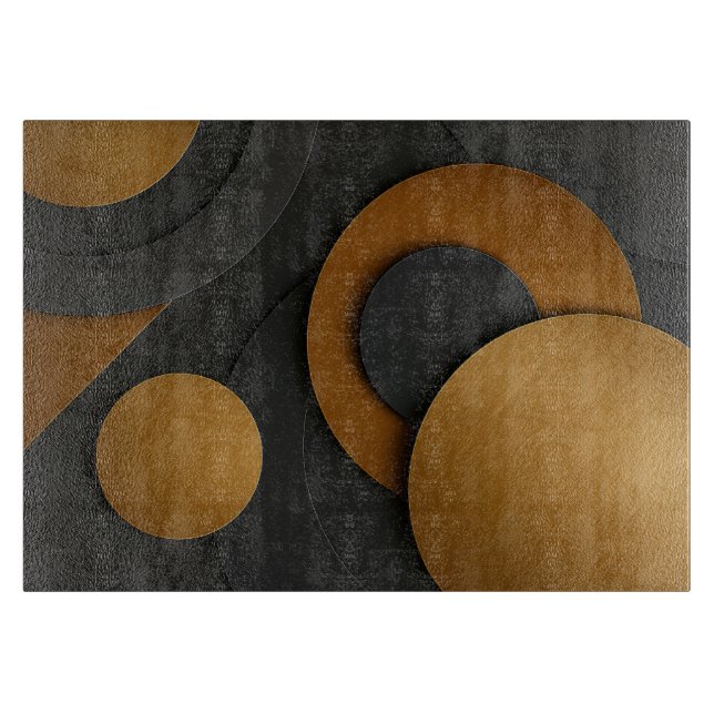 Planche À Découper Design abstrait géométrique noir et or de luxe (Devant)