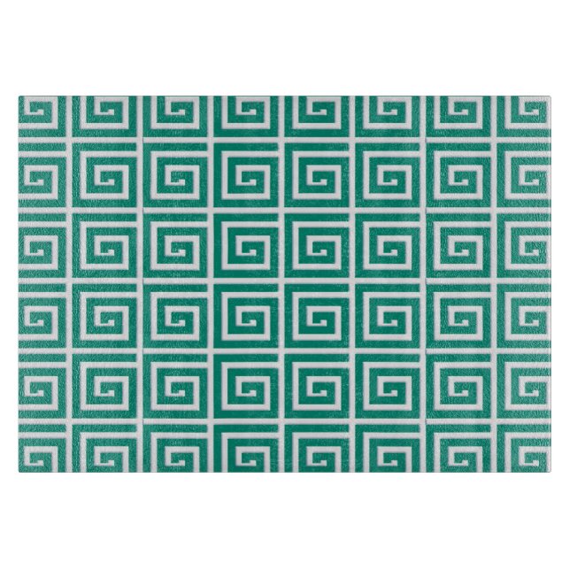 Planche À Découper Design de clé grecque - turquoise et blanc (Devant)