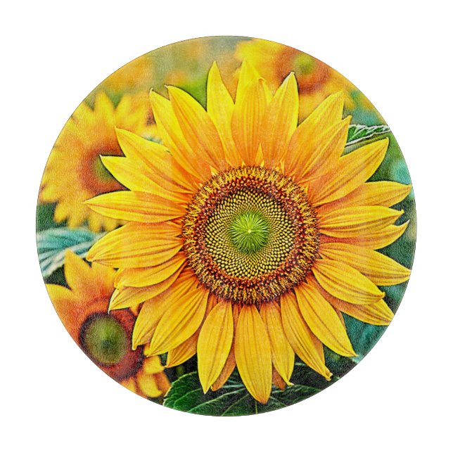 Planche À Découper Design de sérénité du terrain de tournesol doré (Devant)