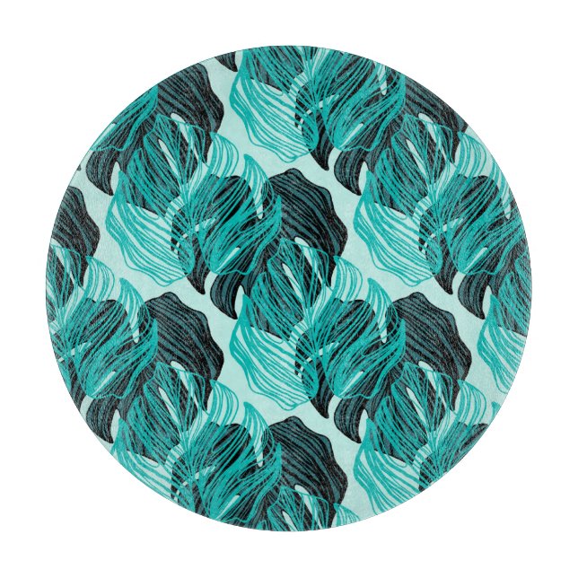 Planche À Découper Design feuille de palmiers tropicaux vert. (Devant)