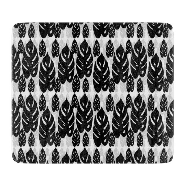 Planche À Découper Design Feuille noir et blanc (Devant)
