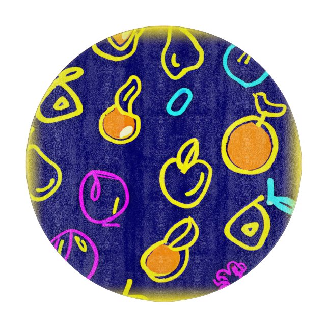 Planche À Découper Design Motif dynamique de fruits néons (Devant)