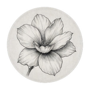 Planche À Découper Dessin à l'encre de fleur botanique vintage en lig
