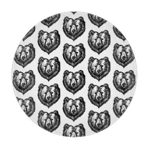Planche À Découper Dessin à l'encre du visage d'un ours noir et blanc