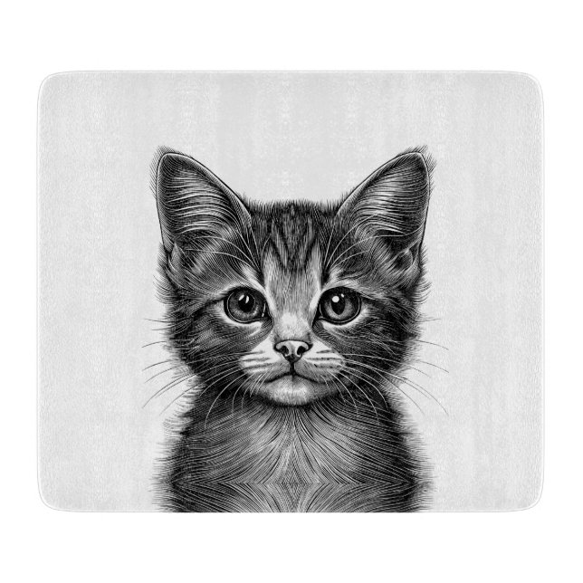 Planche À Découper Dessin adorable de verre de jeune chat (Devant)