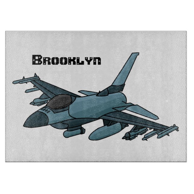 Planche À Découper Dessin animé d'avion de chasse militaire (Devant)