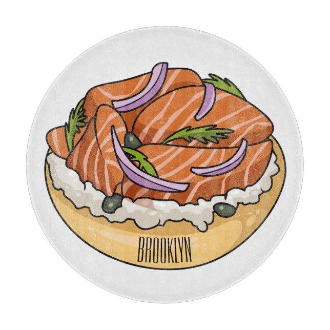 Planche À Découper dessin animé de bagel saumon (Devant)