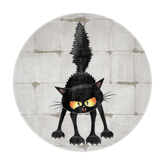 Planche À Découper Dessin animé de chat noir drôle et féroce  (Devant)
