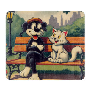 Planche À Découper Dessin animé mignon de chien/chat vintage
