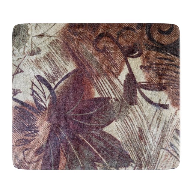 Planche À Découper Dessin floral abstrait marron 1 (Devant)
