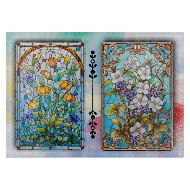 PLANCHE À DÉCOUPER - Dessin floral de style verre  (Devant)