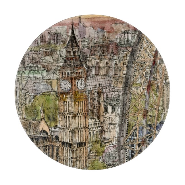 Planche À Découper Destinations | Aquarelle Big Ben & London Eye (Devant)