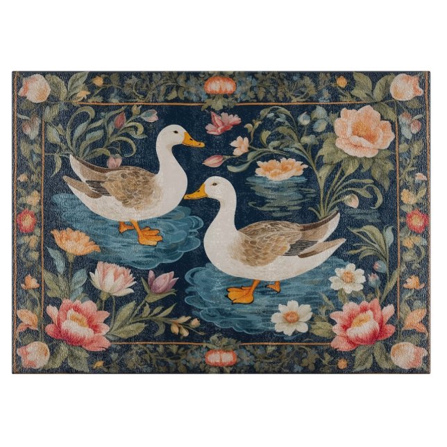 Planche À Découper Deux Bleus Élégants William Morris Inspiré (Devant)