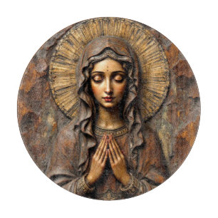 Planche À Découper Dévotion sculptée Marie en bois