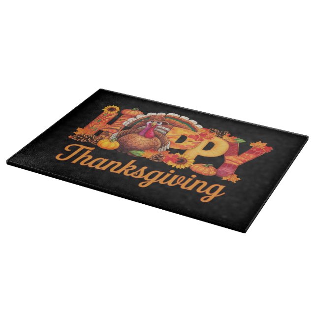 Planche À Découper Dindes Heureuses de Thanksgiving Automne (Coin)