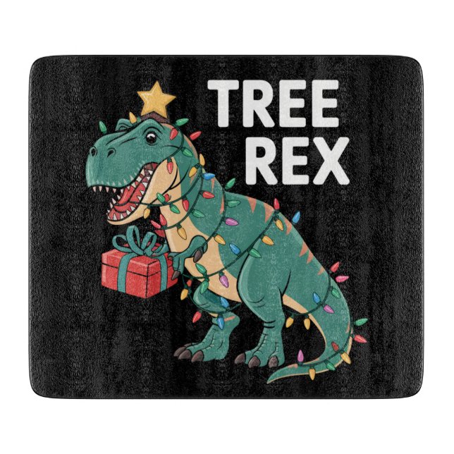 Planche À Découper Dinosaur Arbre de Noël Rex Pyjamas de Noël Lumière (Devant)