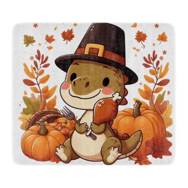 Planche À Découper Dinosaur de Thanksgiving mignon (Devant)