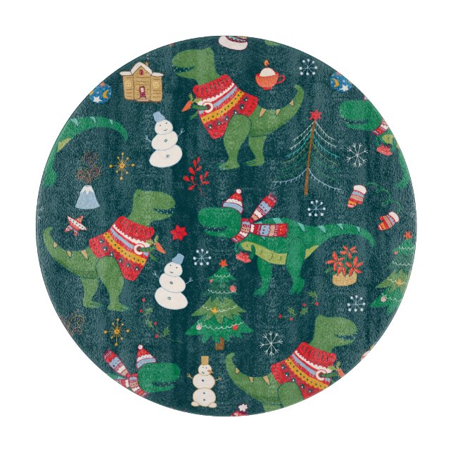 Planche À Découper Dinosaur T-Rex : Nouvel An de Noël. (Devant)