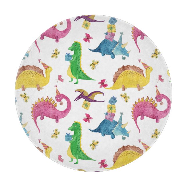 Planche À Découper Dinosaure party : motif aquarelle. (Devant)