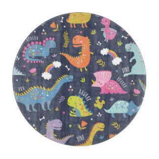 Planche À Découper Dinosaures pour enfants : Motif Vintage coloré