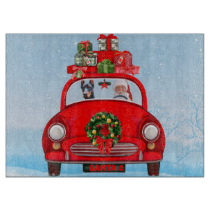 Planche À Découper Doberman Chien En Voiture Avec Le Père Noël