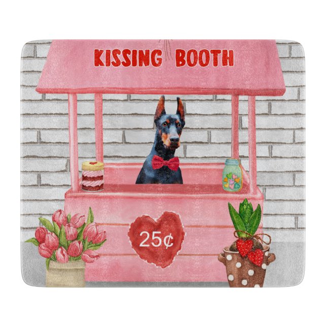 Planche À Découper Doberman Chien Valentine's Day Kissing Booth (Devant)