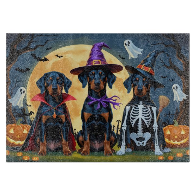 Planche À Découper Doberman Chiens Citrouille Halloween Drôle (Devant)