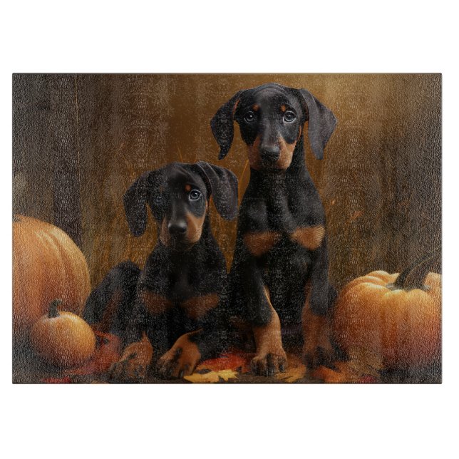 Planche À Découper Doberman Chiot Automne Citrouille de plaisir (Devant)