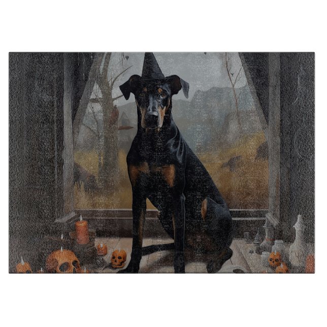 Planche À Découper Doberman Citrouille Halloween effroi (Devant)
