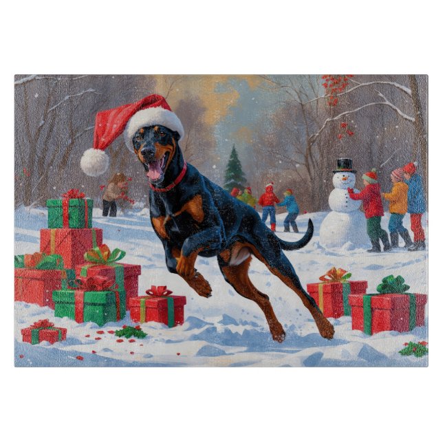 Planche À Découper Doberman coule dans la neige avec le Casquette de  (Devant)