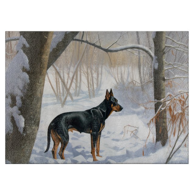 Planche À Découper Doberman Pinscher Laisser Neige Noël (Devant)