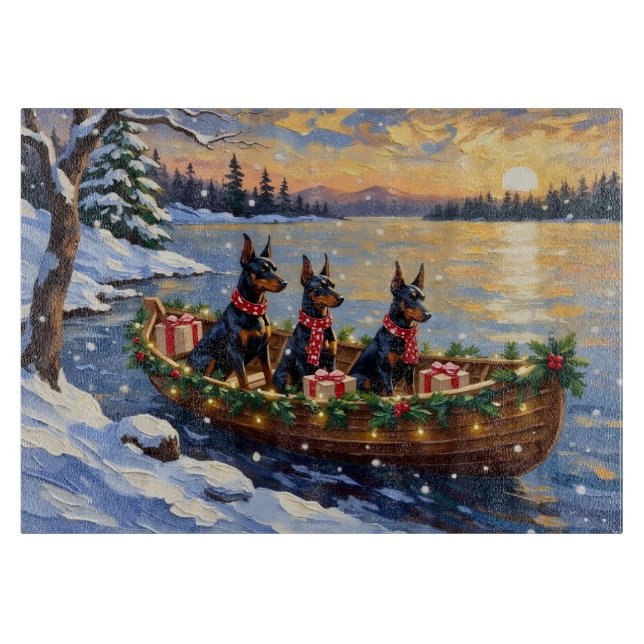 Planche À Découper Doberman Pinscher Noël Bateau Fêtes (Devant)