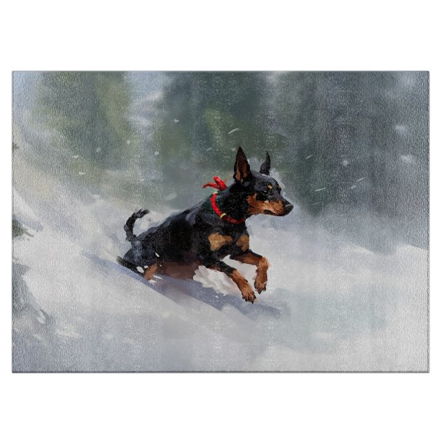 Planche À Découper Doberman Pinscher Noël neige hiver (Devant)
