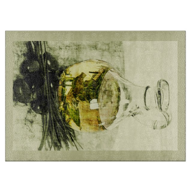 Planche À Découper d'olive d'huile de carafe toujours la vie (Devant)