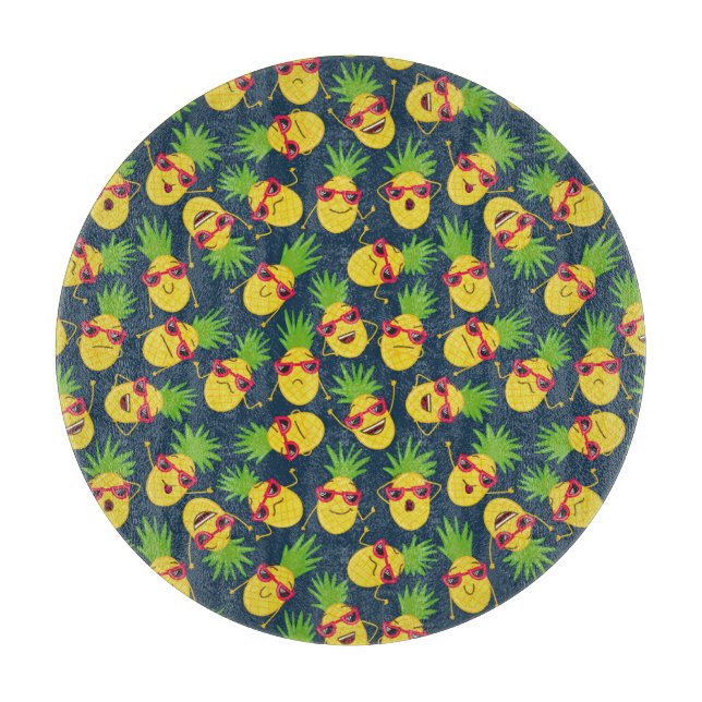Planche À Découper Doodle ananas, dessiné à la main, motif d'été. (Devant)