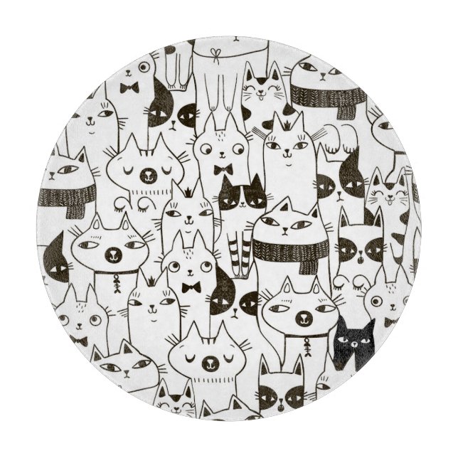 Planche À Découper Doodle chats : drôle de motif sans soudure. (Devant)